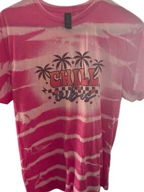 Chill Vibes Graphic Tie-Dye bleached soft Tee - Pink & White